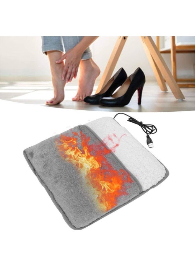 دفاية قدمين كهربائية وبادة تسخين لتخفيف الألم، تعمل بوصلة USB، خامة قطيفة ناعمة، متعددة الاستخدام، مقاس 29×29×2.5 سم، لون رمادي وأبيض، صنع في الصين - Image 1